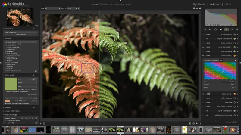 RAW 사진 편집을 위한 Darktable 다크룸 모드