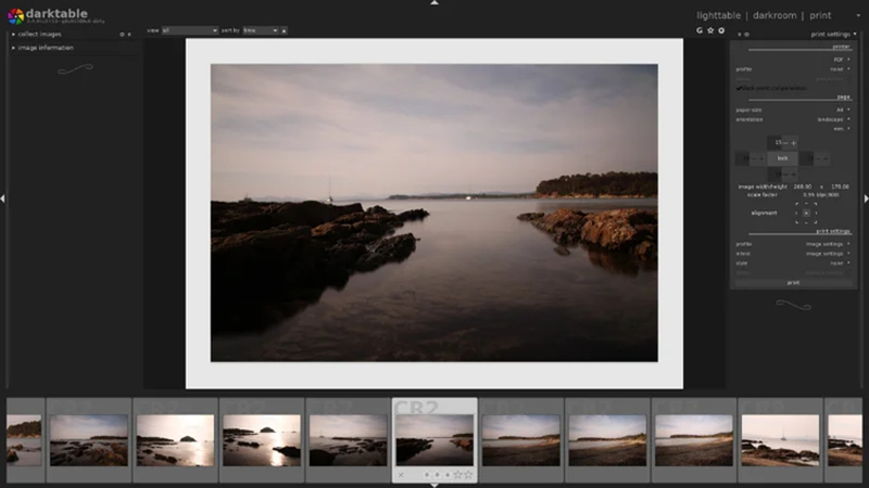 이미지 레이아웃 제어를 위한 Darktable 인쇄 모드