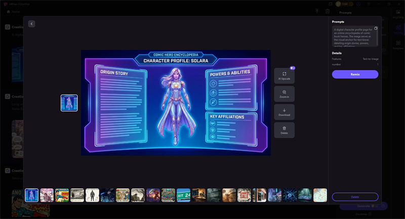 digital character profile page