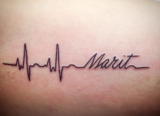 heartbeat tattoo with name and date