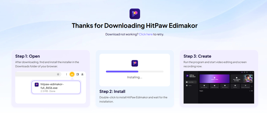 HitPaw Edimakor download and install screen
