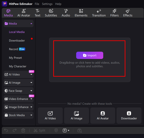 HitPaw Edimakor import media files into project
