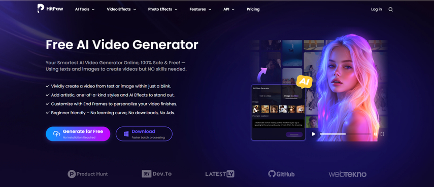 HitPaw Online AI Hug Video Generator interface