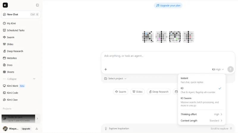 kimi K3 interface for advanced AI tasks