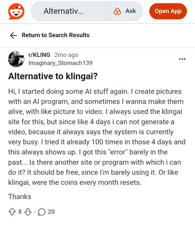 Kling AI alternative Reddit