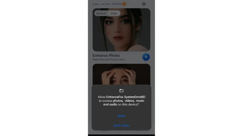open enhancefox app and allow photo access