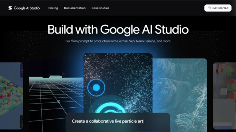 google ai studio homepage with get started option
