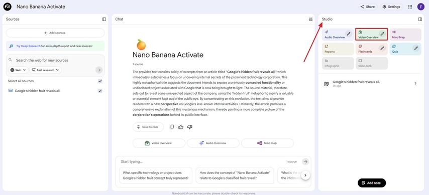스튜디오에서 비디오 개요 선택