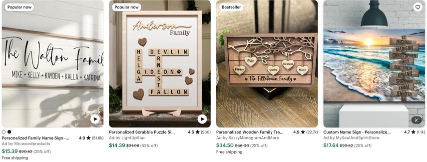 Etsy의 맞춤형 선물