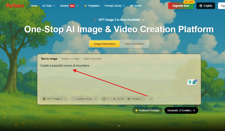 enter a descriptive text prompt in the pictoart generator