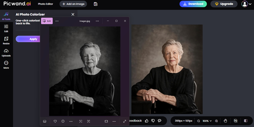 picwand ai photo colorizer test 1 portrait
