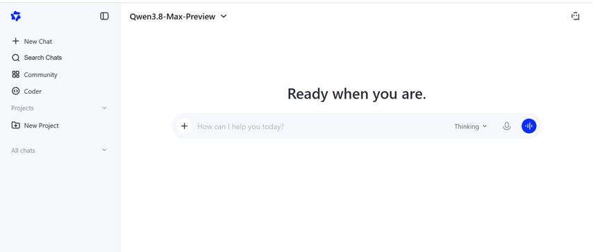 Qwen 3.8 image generator homepage with prompt input box