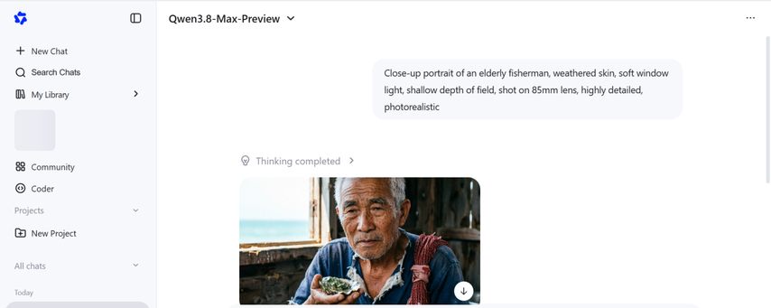 Downloading a finished image from Qwen 3.8