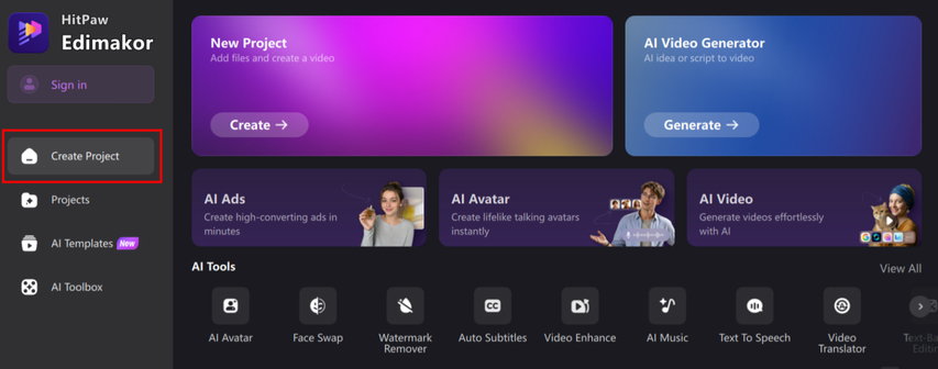 HitPaw Edimakor create new project