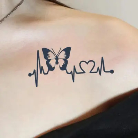 small heartbeat tattoo with name