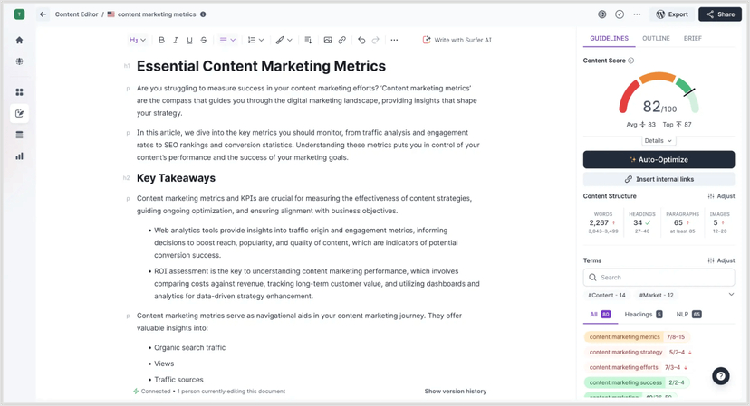 surfer seo content editor with live optimization scores