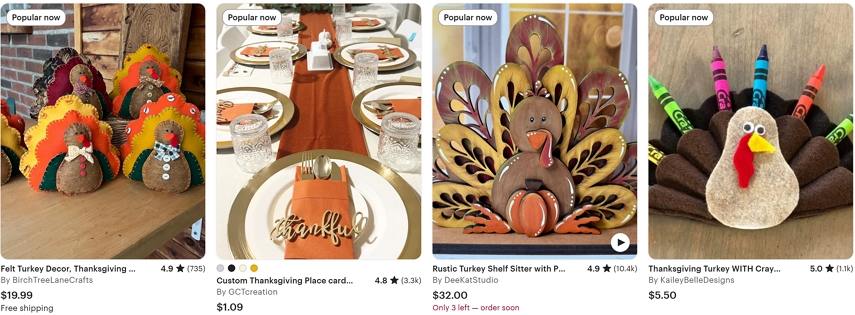 Etsy의 추수감사절 장식 아이템