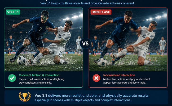 Veo 3.1 vs Omni Flash complex motion and object interaction