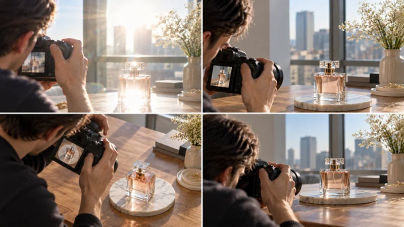 different camera angles used to reduce unwanted photo glow