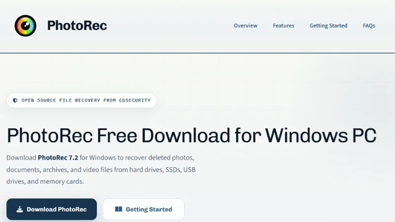 downloading photorec from its official website