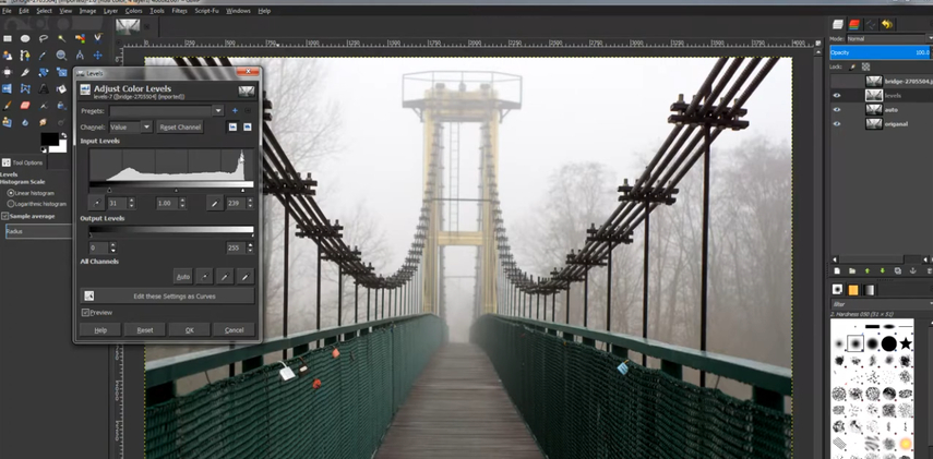 remove haze from photo using gimp levels