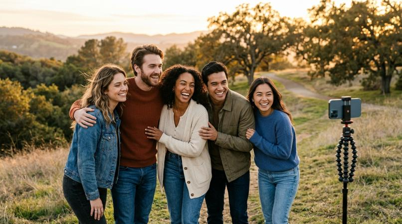 using iPhone 18 duo to take group photos