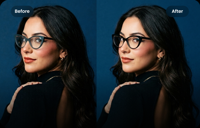 Remove eyeglass glare and reflections from an iPhone 18 portrait