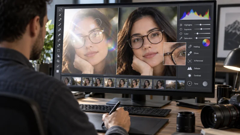 photo editing tools used to remove glare and bright reflections