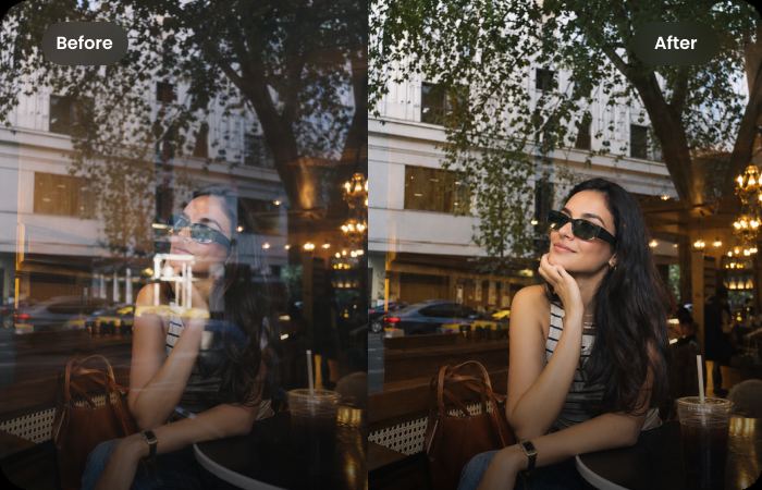 Remove sunlight reflections from glass in an iPhone 18 photo with HitPaw