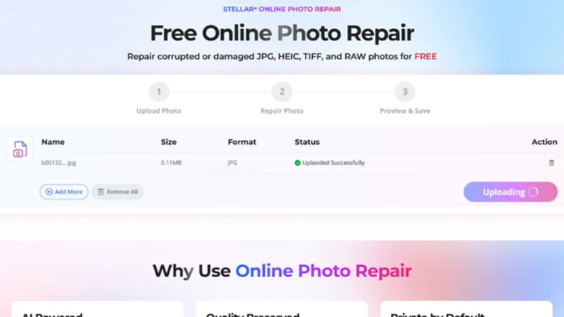 uploading a damaged photo to stellar online photo repair