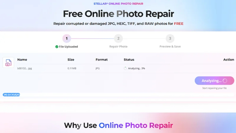 viewing the repaired photo in stellar online photo repair