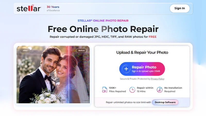 stellar online photo repair website