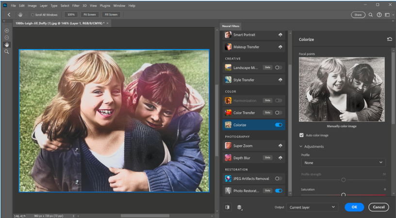 Adobe Photoshop old photo restoration workspace