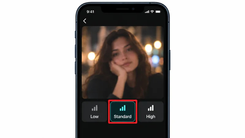 selecting a portrait enhancement level in winkit