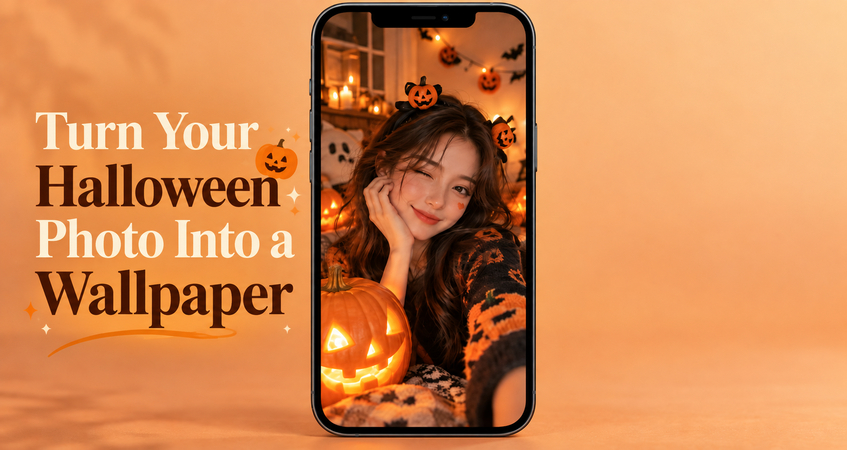 Halloween selfie converted into an iPhone wallpaper
