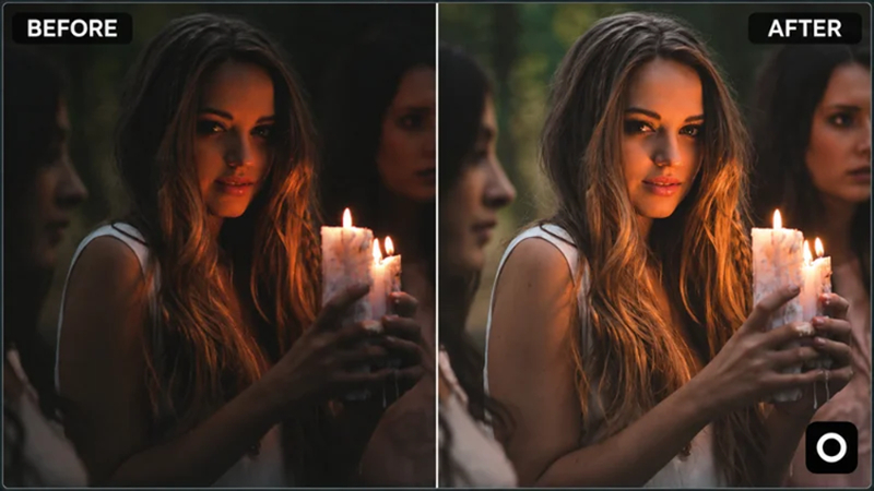 lensa app enhancing facial details in a low-light portrait