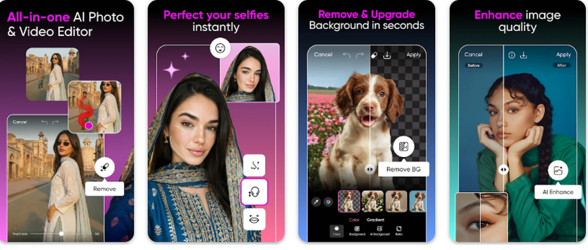 واجهة تطبيق Picsart لتحرير صور السيلفي والصور