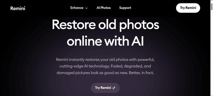 Remini mobile app sharpening facial features on a vintage photograph