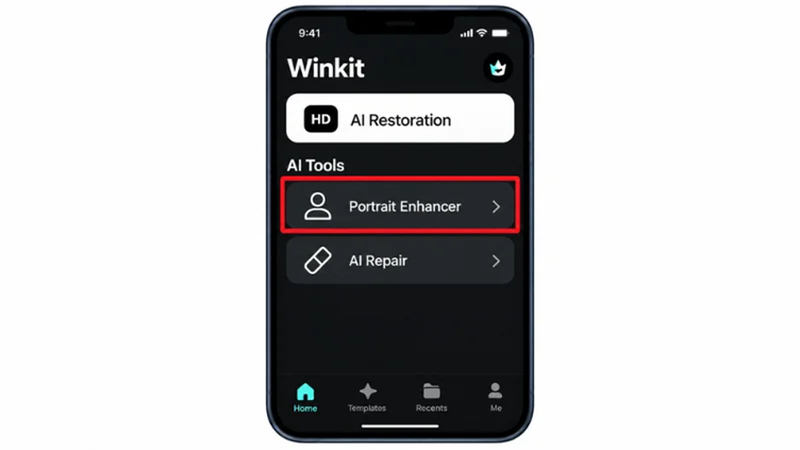 portrait enhancer and ai repair options in winkit