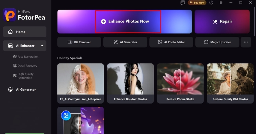 choose enhance photos now tool