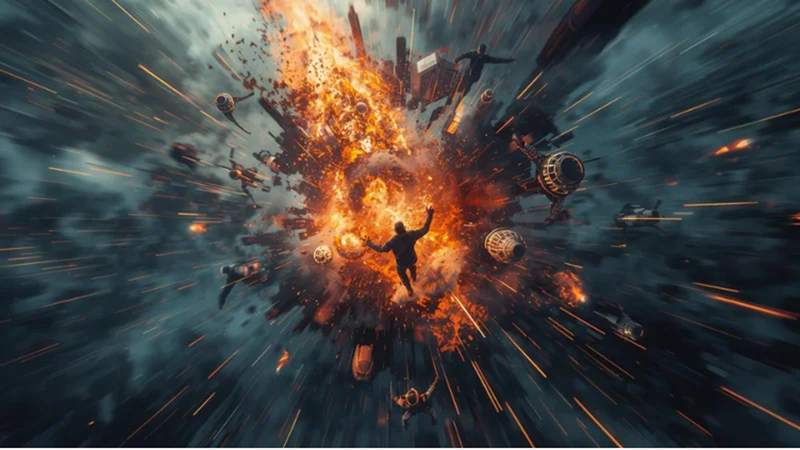 drone shot action scene from aerial perspective