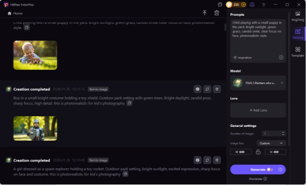 añadir prompt o imagen prompts de fotos con IA para niños