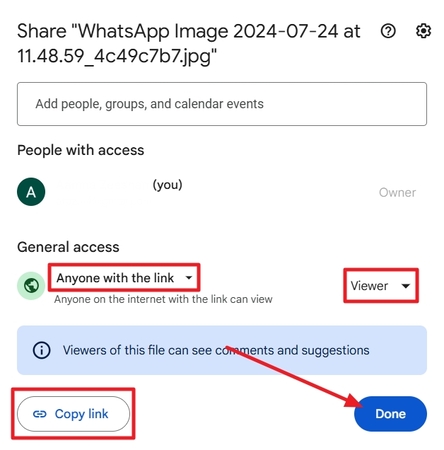 permission settings google drive photos