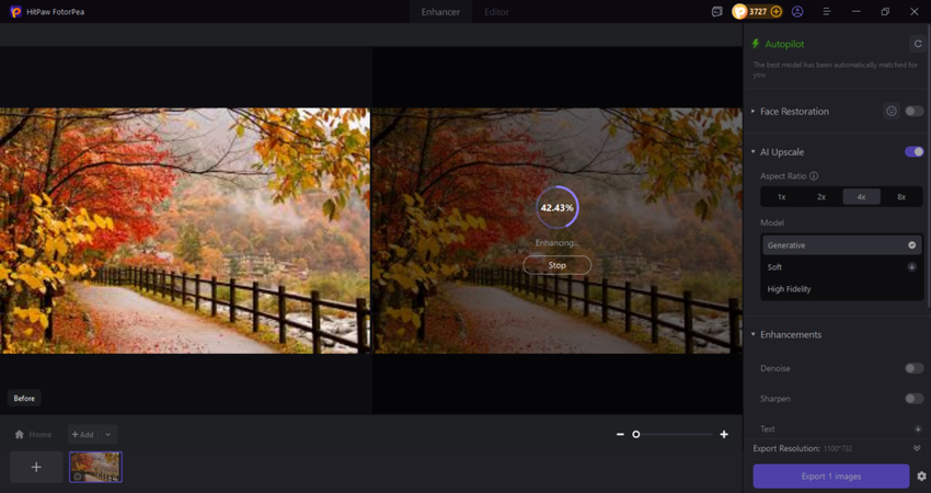 AI denoising the photo