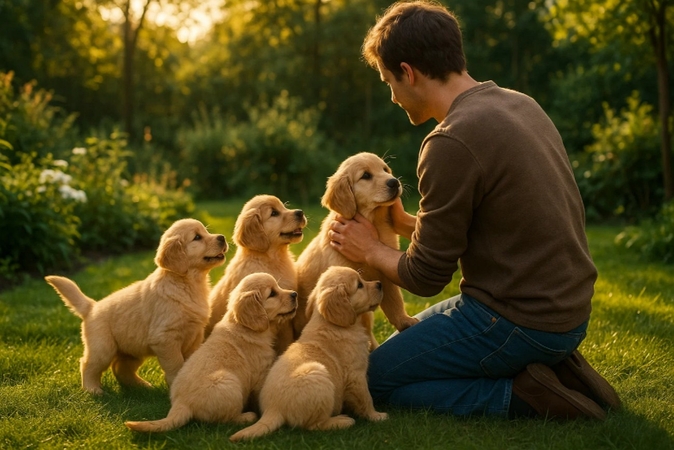 golden hour puppies scene