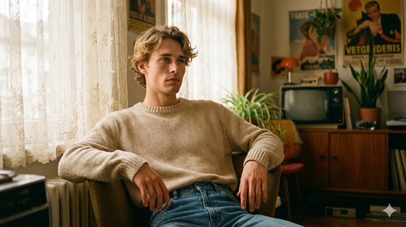 ai retro photo prompt window light portrait