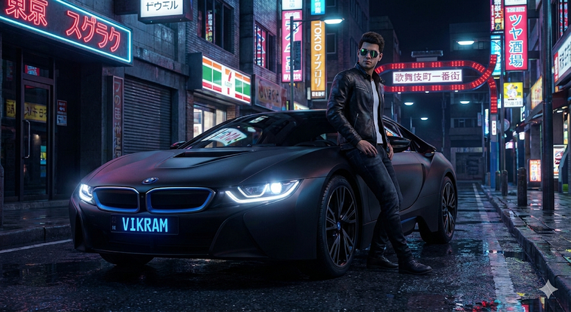 cool-boy-leaning-on-matte-black-car-with-vikram-license-plate