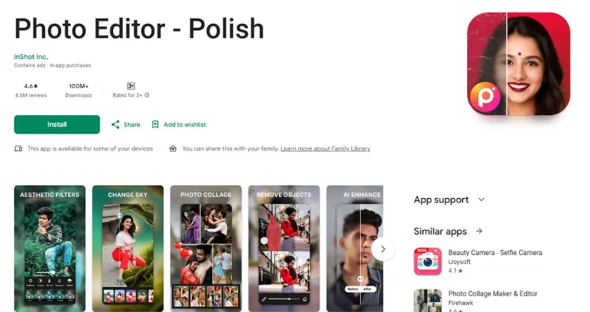 app likes piscart polish for photo editing