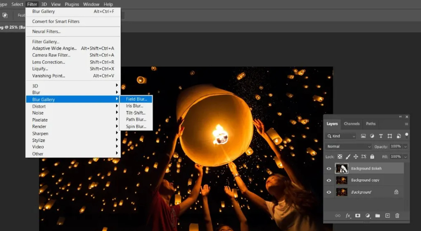 use field blur to create bokeh effect