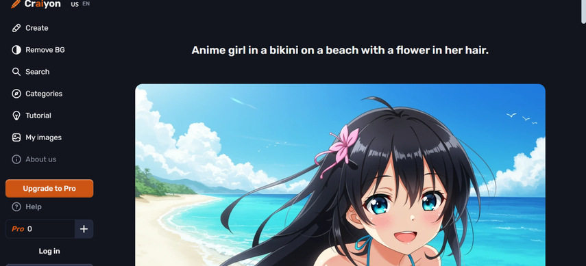 garota de anime na praia craiyon